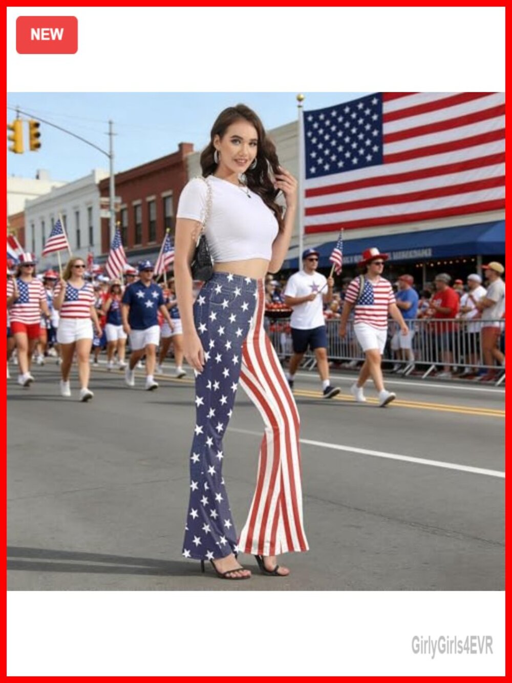 Women's American Flag Flare Leggings Bell Bottom Pants 4th of July - Picture 3 of 4
